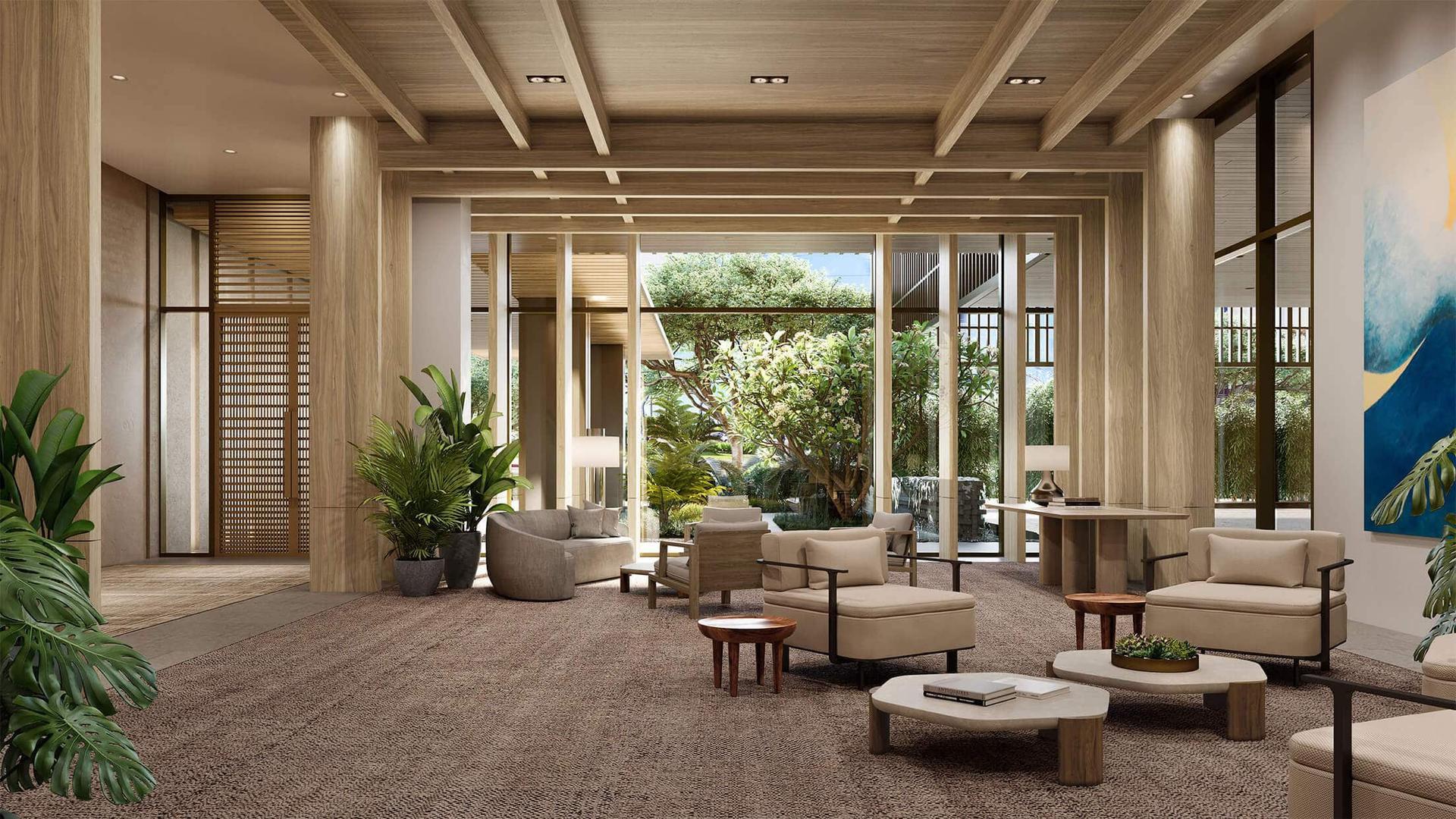 Tropical garden area in Park Ward Village lobby
